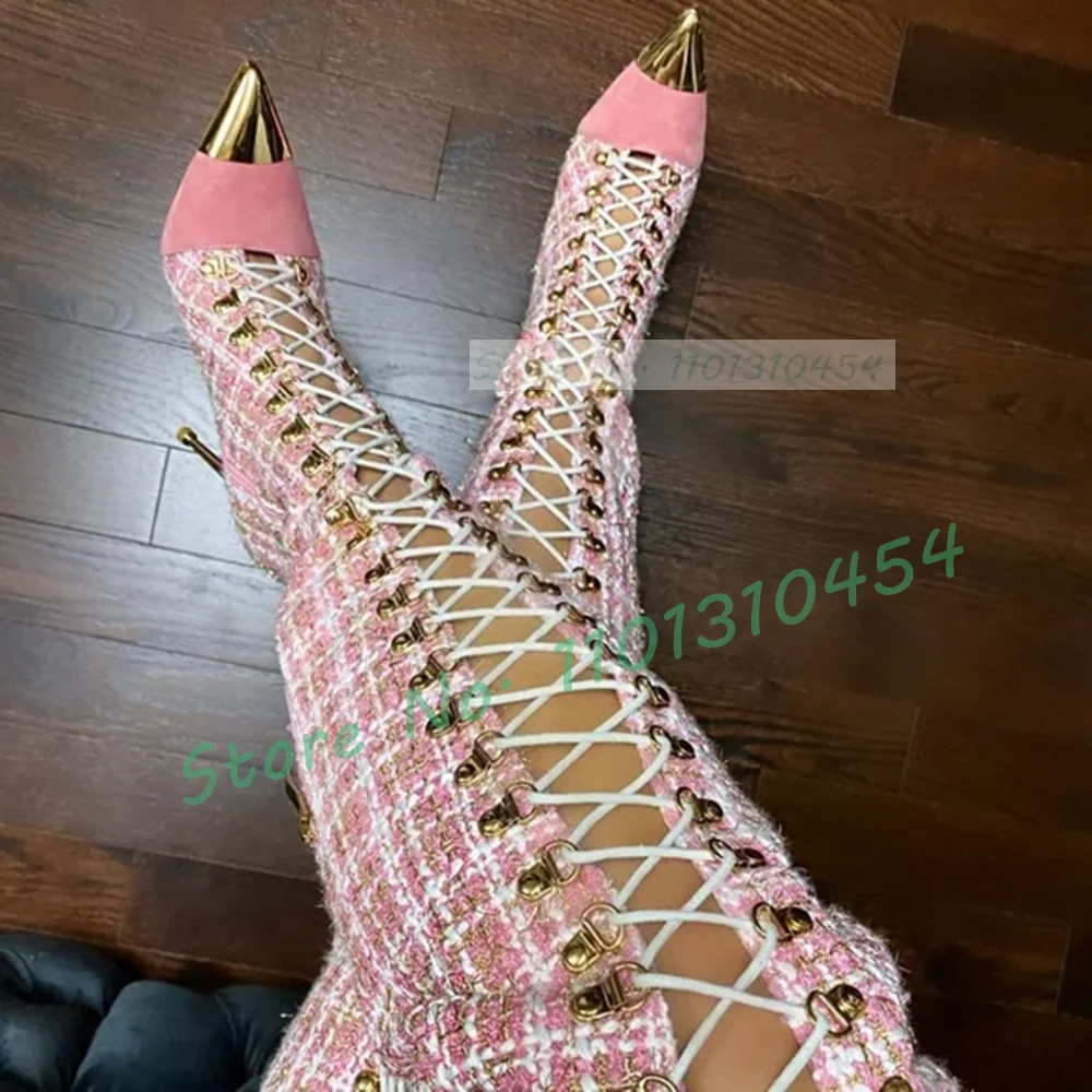 Pink Plaid Hollow Tall Boots W - Sock Boot Women recension och pris