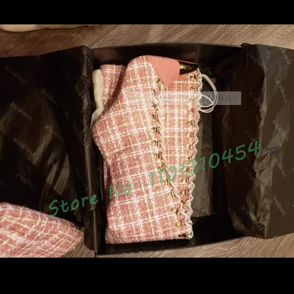 Pink Plaid Hollow Tall Boots W - Sock Boot Women recension och pris