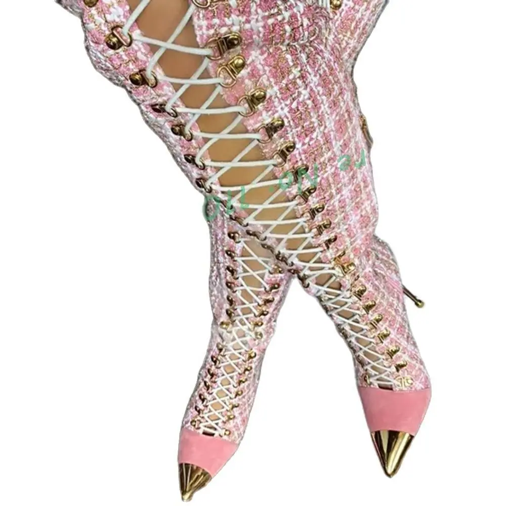 Pink Plaid Hollow Tall Boots W - Sock Boot Women recension och pris