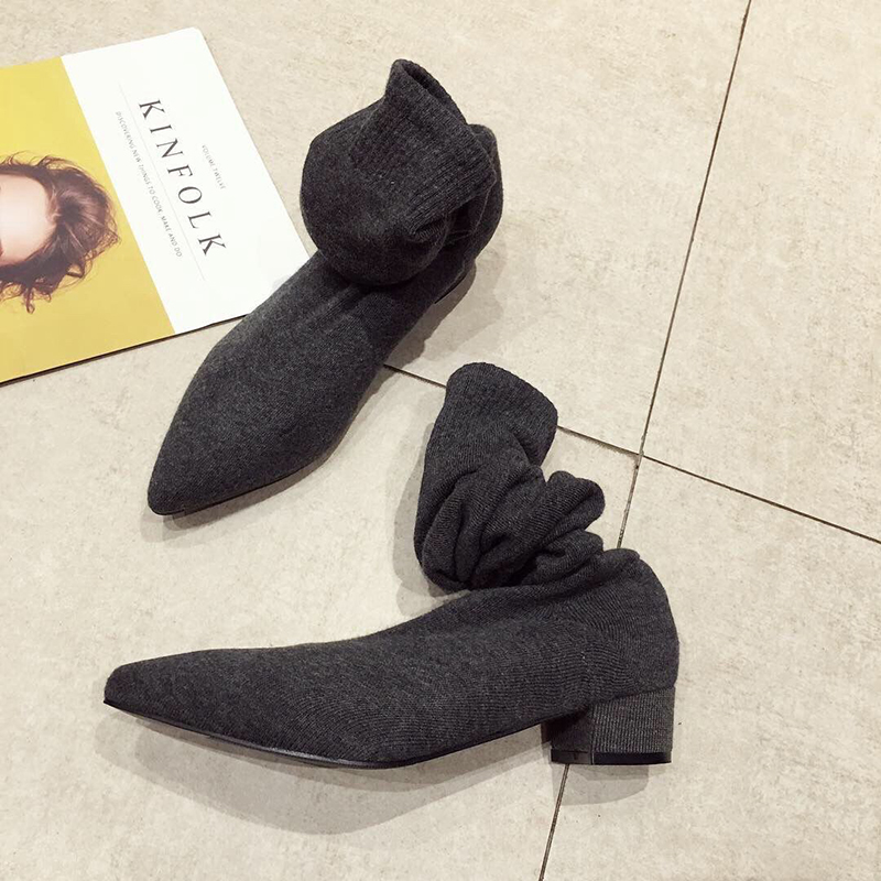 Black Low Heel Shoes Woman Str - Sock Boot Women recension och pris
