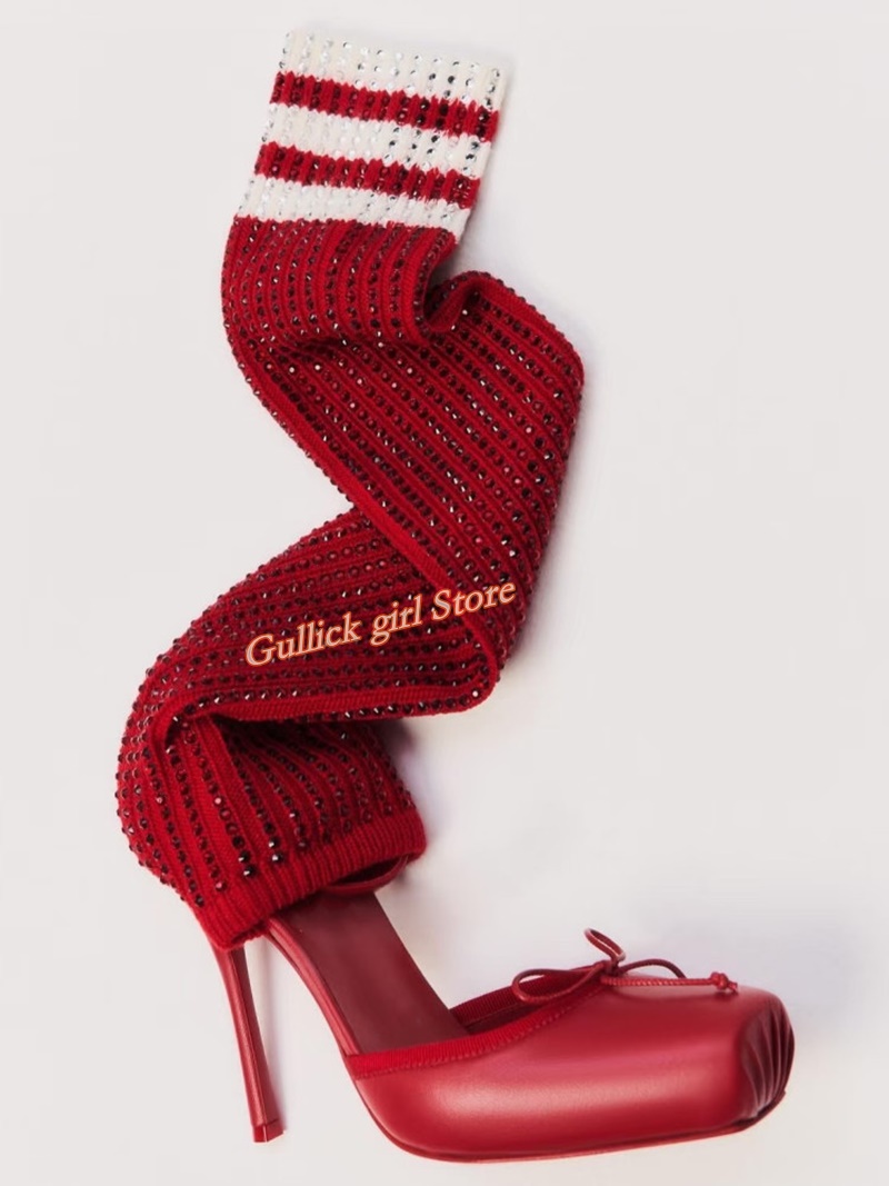 Red Knit Square Toe Boots Cut  - Sock Boot Women recension och pris