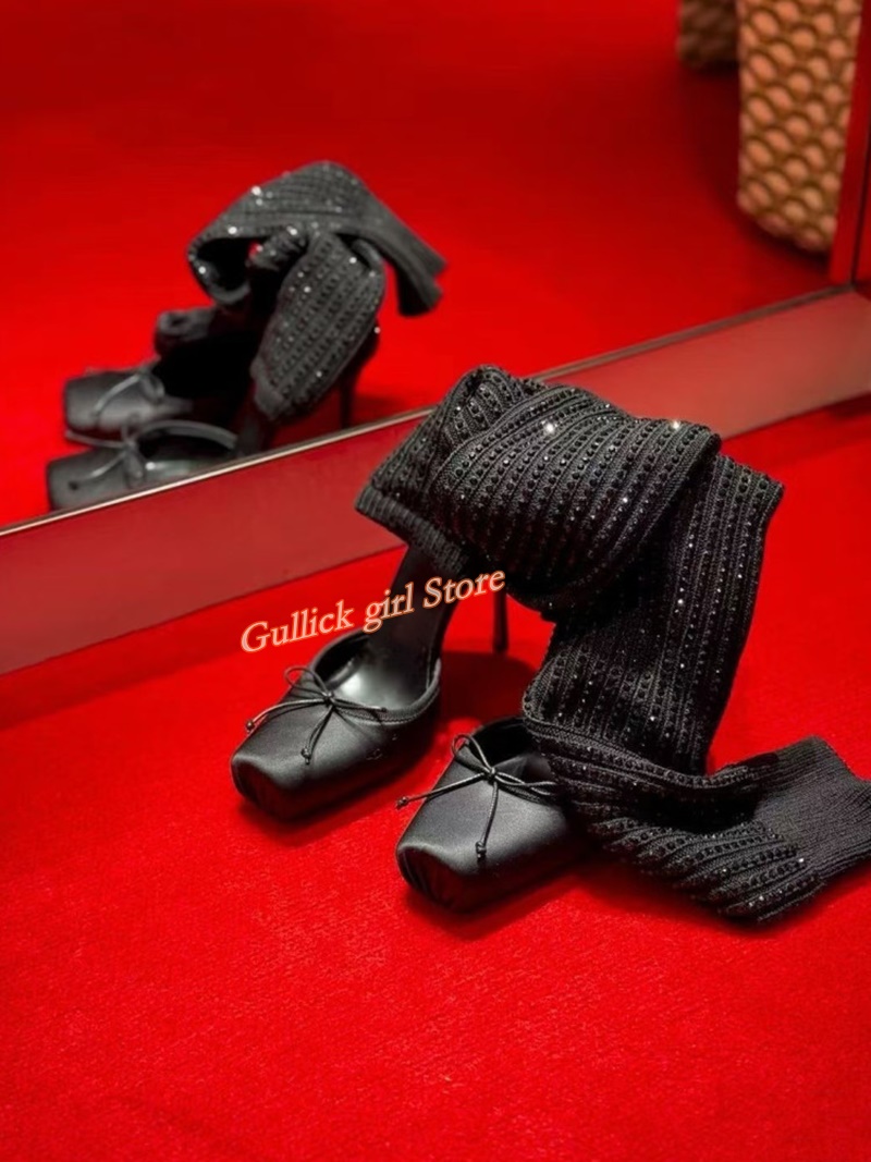 Red Knit Square Toe Boots Cut  - Sock Boot Women recension och pris